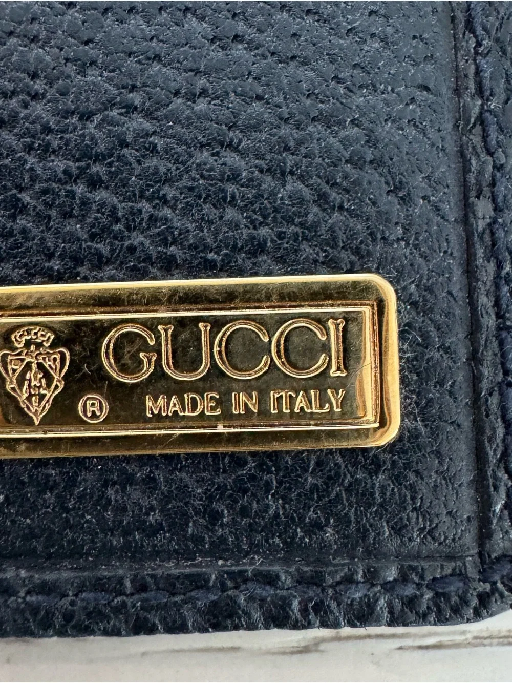 Gucci Monogram Compact Card Case in Beige and Black with Gold Logo